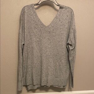 LOFT Speckled Gray V-Neck Long Sleeve Top